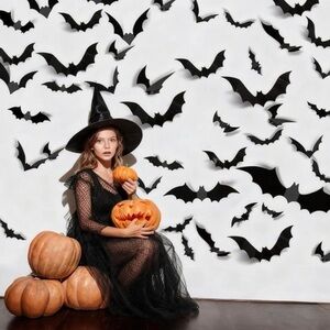 💞 New 124-Piece Black 3D Bat Halloween Wall Stickers